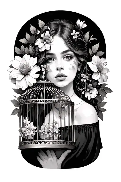 Bird Cage Flowers Woman