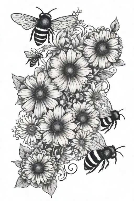 Semi Colon Of Flowers With Bees Flying Around It