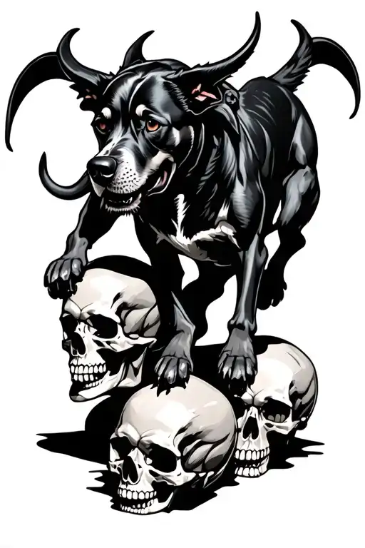 Demon Dog Walking On Skulls