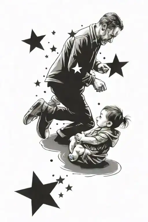 Father And Baby Girl Stars Scattered