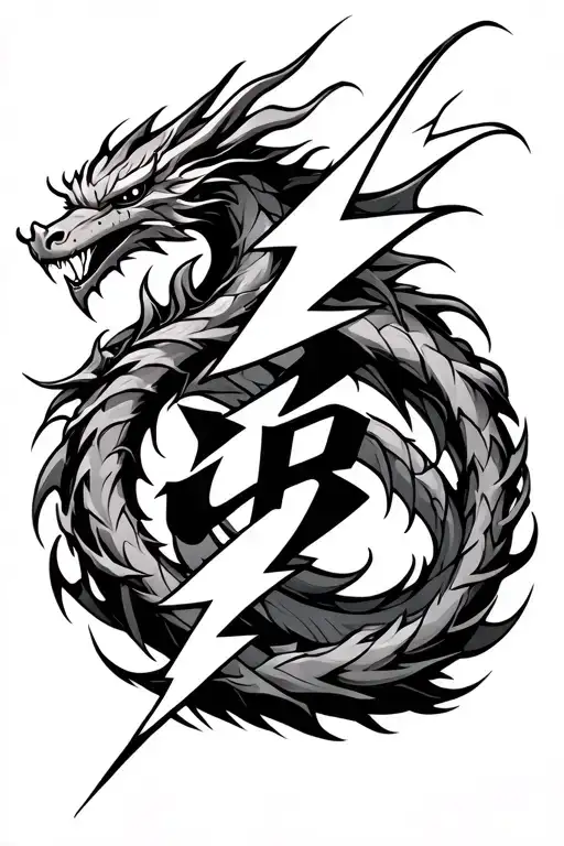Lightning Kanji Symbol With Dragon Wrapped