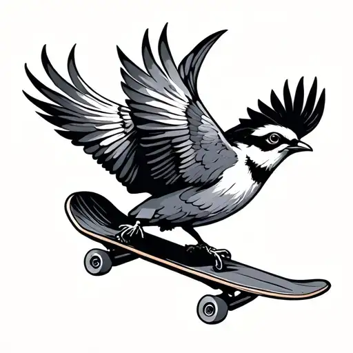 Bird Flying Off A Skateboard