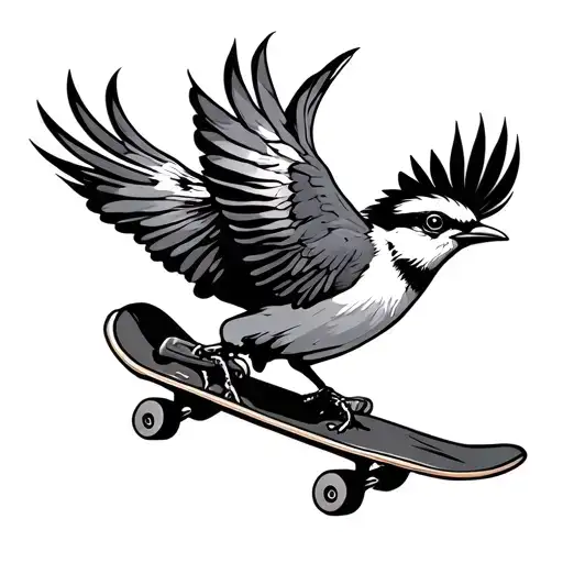 Bird Flying Off A Skateboard