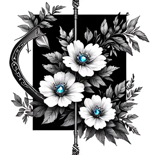 Bow And Arrow With July Birth Flowers And Birthstone