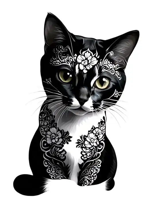 White Cat Floral Lace Like Patterns