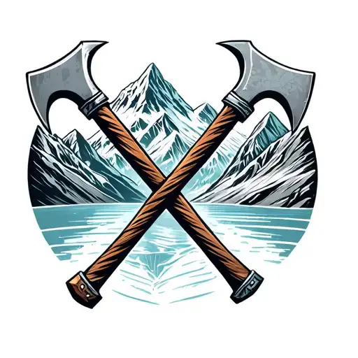 Ice Axes Crossed Beneath Mountains It