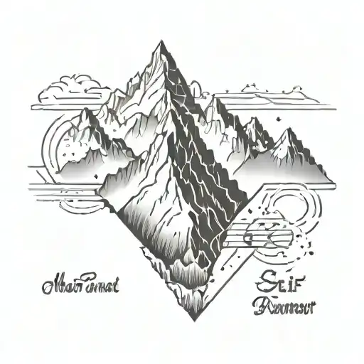 Self-improvement Quotes Integrated Into A Mountain Range Tattoo With Sports Symbols