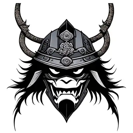 Oni Mask Wearing Samurai Helmet Hanging