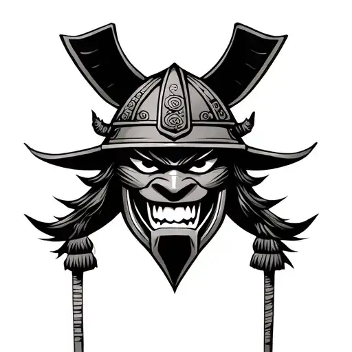 Oni Mask Wearing Samurai Helmet Hanging