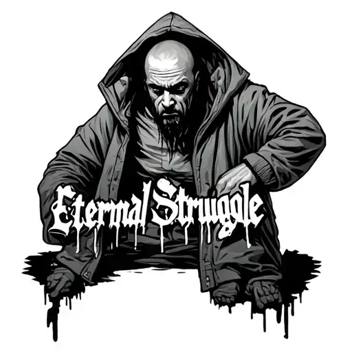 Crazy Looking Man Wearing A Straightjacket And The Words Eternal Struggle In Graffiti