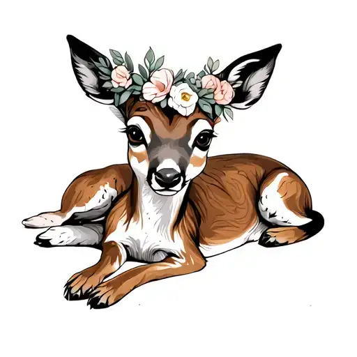 Full Body Fawn Laying Down With A Little Flower Crown