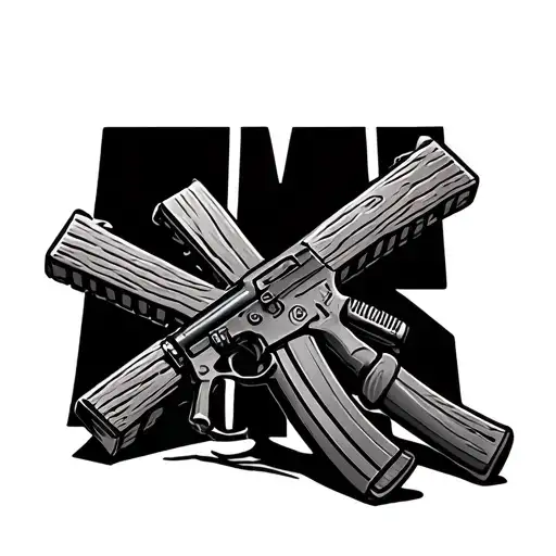 Wooden Cross With M16 Leaning Against It