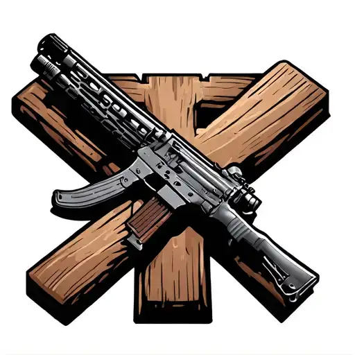 Wooden Cross With M16 Leaning Against It