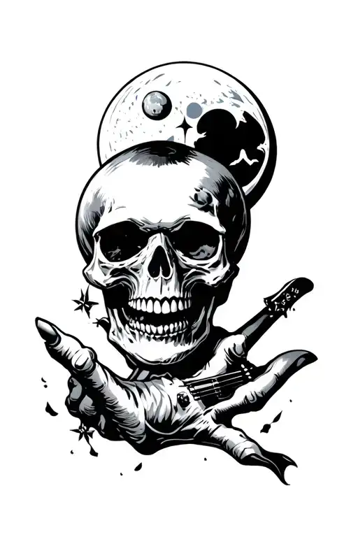 Rock And Roll Skull Hand With Moon