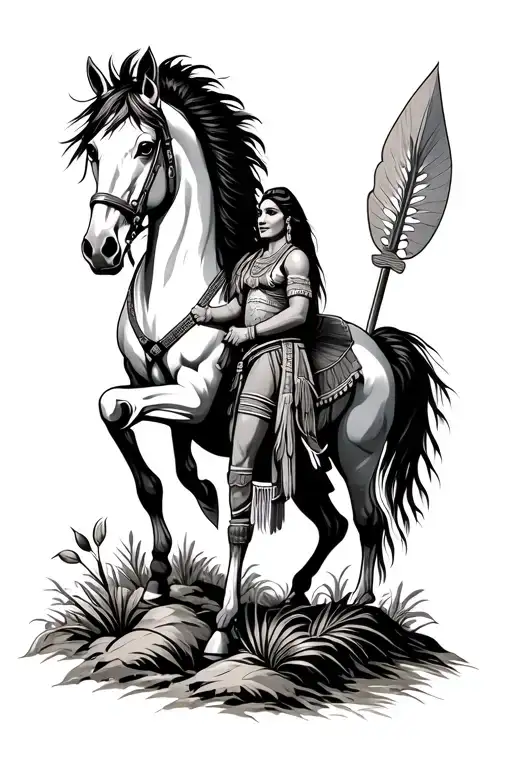 Seminole Indian Planting A Spear Horse Back While Reared Back