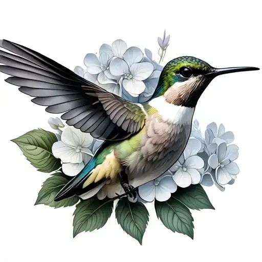 Hummingbird And Hydrangeas