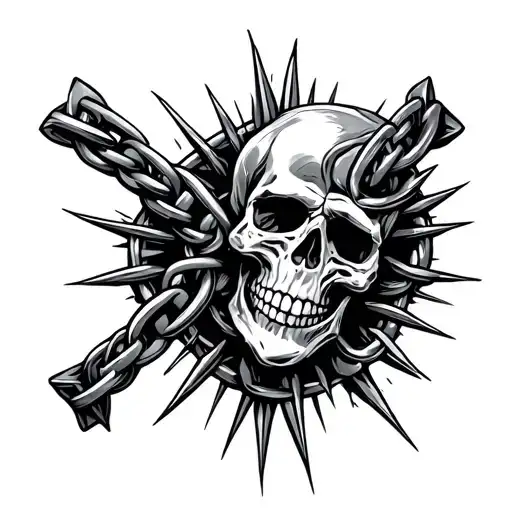 Cross Skull Spiky Chain Wrapped Loosely