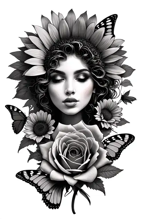 Roses Sunflowers Butterflies