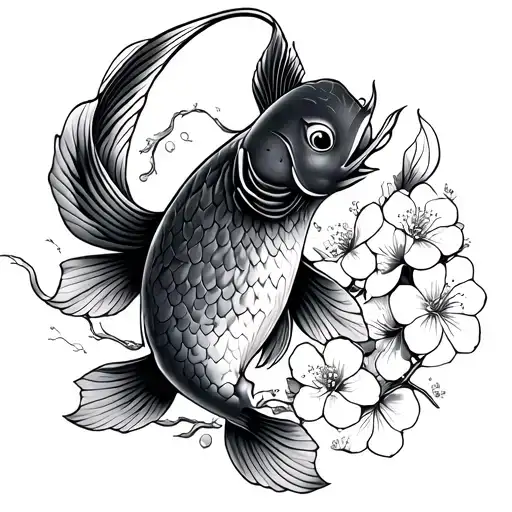 Koi Fish With Cherry Blossoms