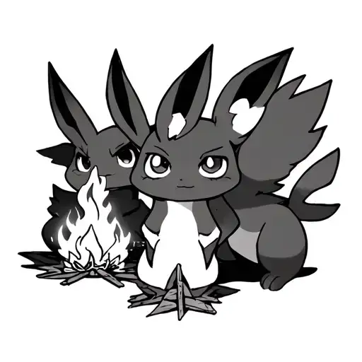 All The Eeveelutions Chilling Next To A Campfire But Flareon Is The Campfire