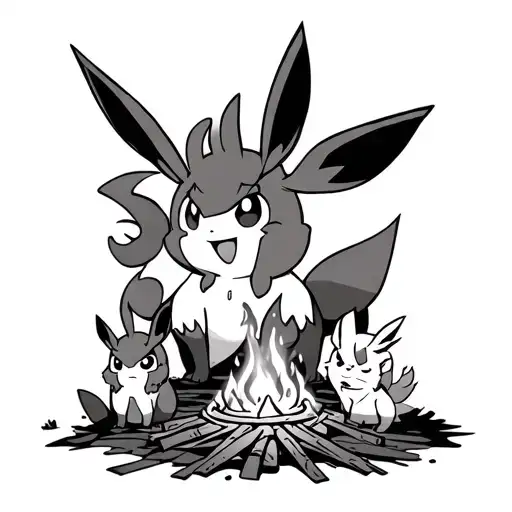 All The Eeveelutions Chilling Next To A Campfire But Flareon Is The Campfire