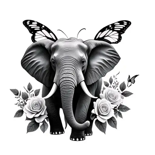 Elephants Roses And Butterflies