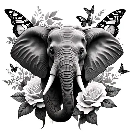 Elephants Roses And Butterflies Half Sleeve