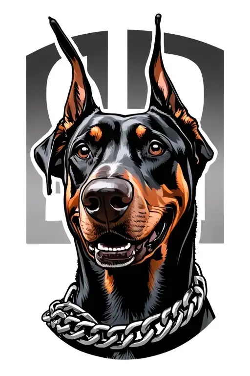 Smiling Doberman Head Comicstyle With Chain Bracelet