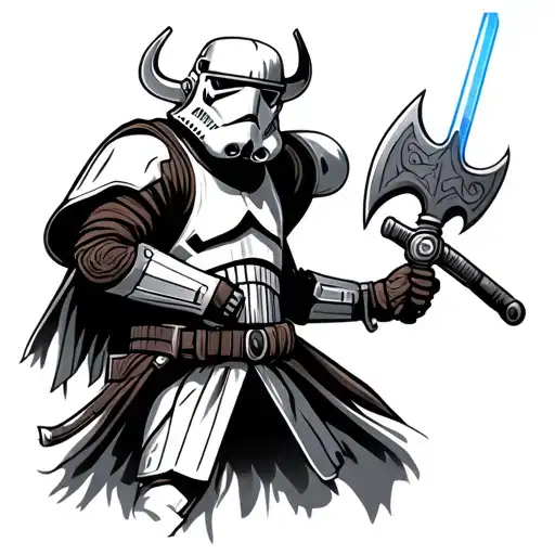 A Viking Stormtrooper Wielding A Lightsaber Axe