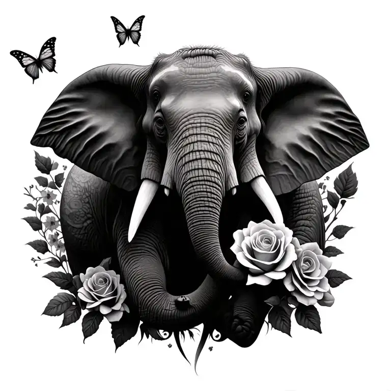 Elephants Roses And Butterflies Half Sleeve