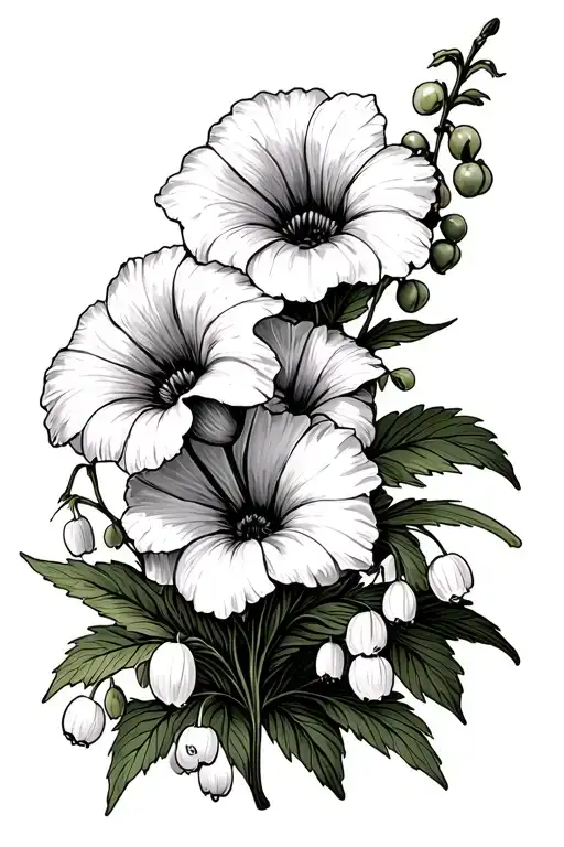 Aster Flower And Morning Glory And Lily Of The Valley And Hawthorn Flower