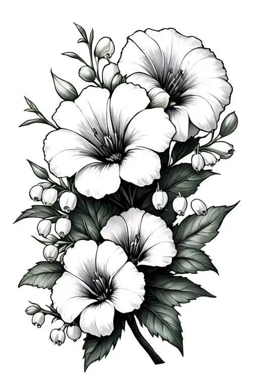 Aster Flower And Morning Glory And Lily Of The Valley And Hawthorn Flower