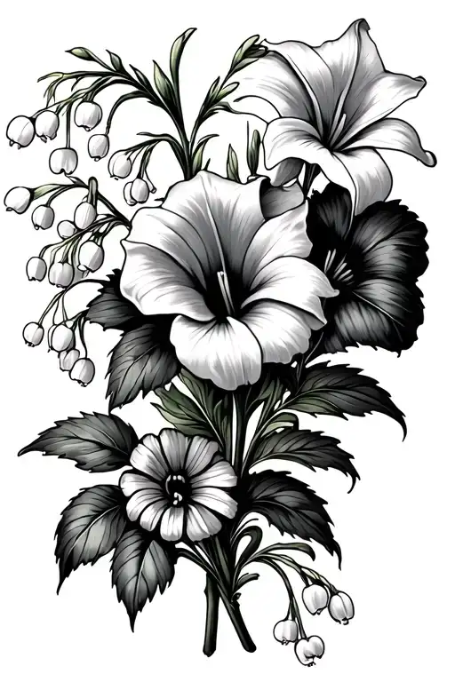 Aster Flower And Morning Glory And Lily Of The Valley