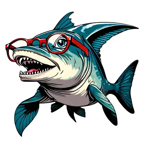 New School Vibrant Colored Female Piranha Wearing Glasses