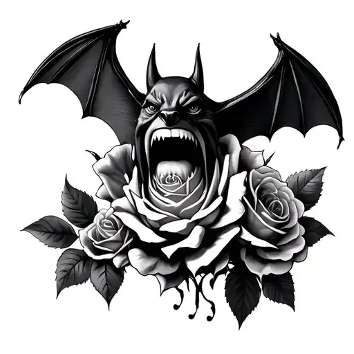 Bat And Roses In Mouth