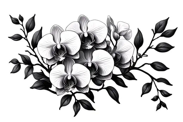 Minimalist Vine Of Orchids Blooming