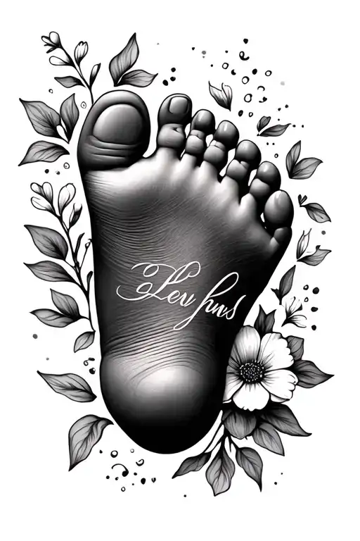 Baby Foot With Flowers And Name