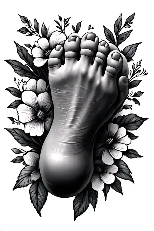 Baby Foot With Flowers Wrapped