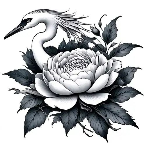 Crane And Peony Flower Wrapped