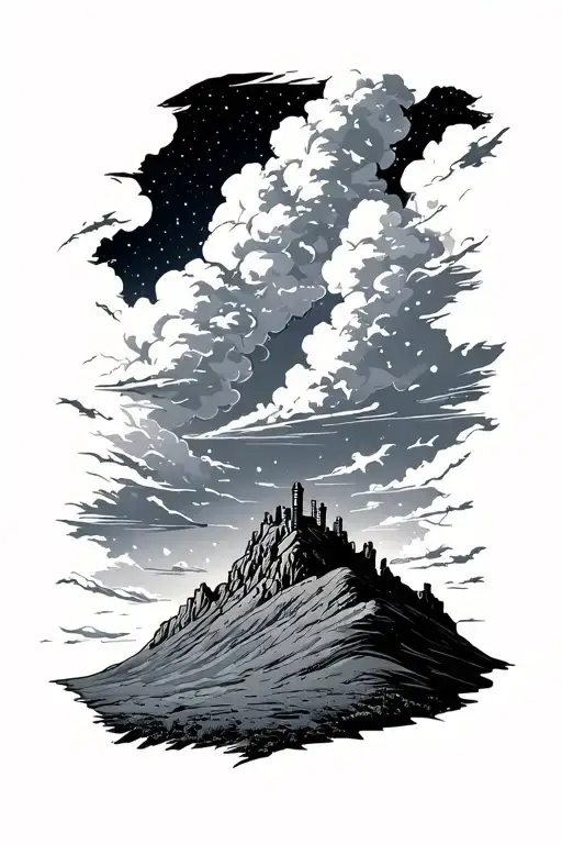 Scottish Highlands With Clouds And Stars Above It