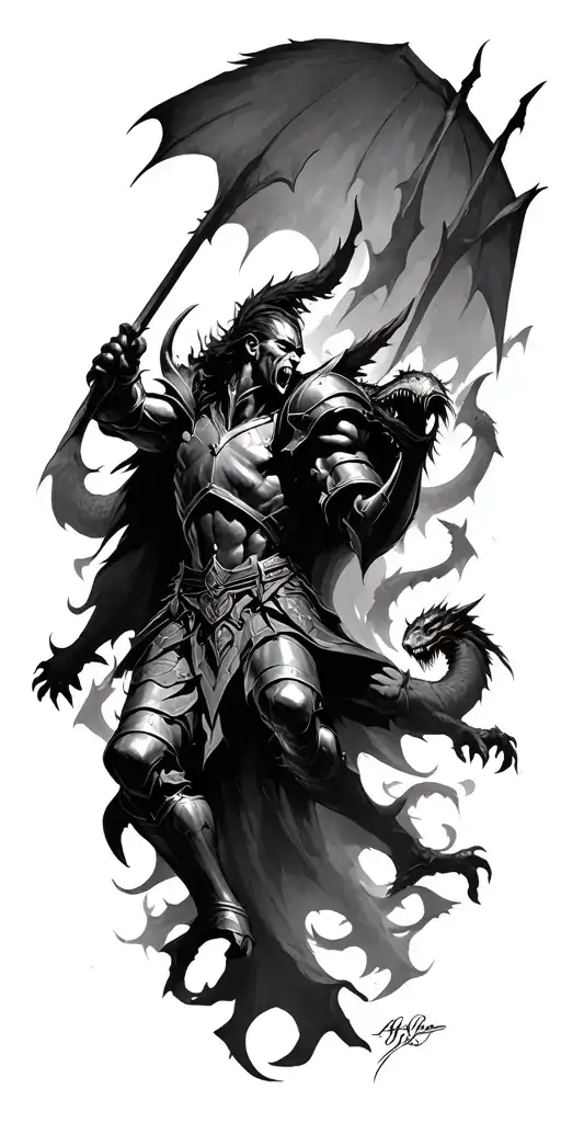 A Knight Fighting Off A Hoard Of Demons