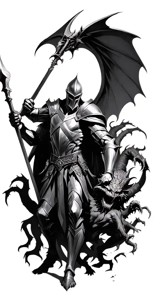 A Knight Fighting Off A Hoard Of Demons