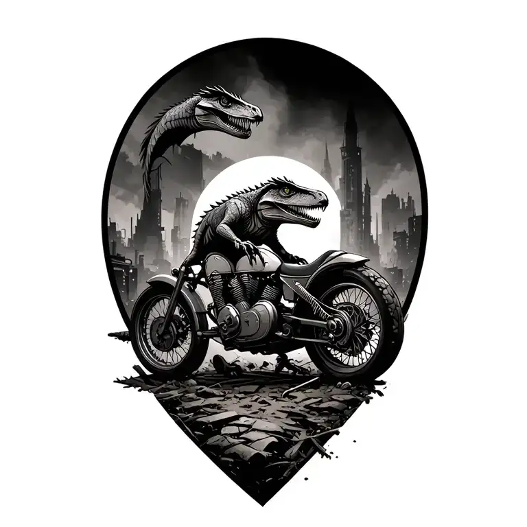 Ruined City Motorbike Velociraptors
