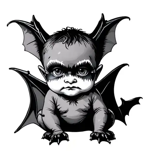 A Baby Bat Sitting Down With Goth Makeup On Its Face