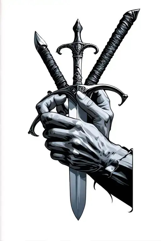 Hands Around Sword Going