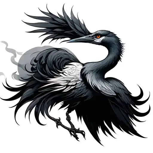 Japanese Style Smoke Behind Crane