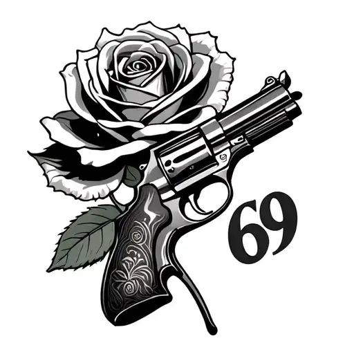 A Rose With A Pistola And Number 69
