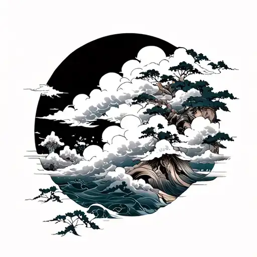 Traditional Japanese Half Sleeve Air And Cloud