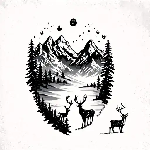 Babyfoot With Mountains And Deer In The Footprint