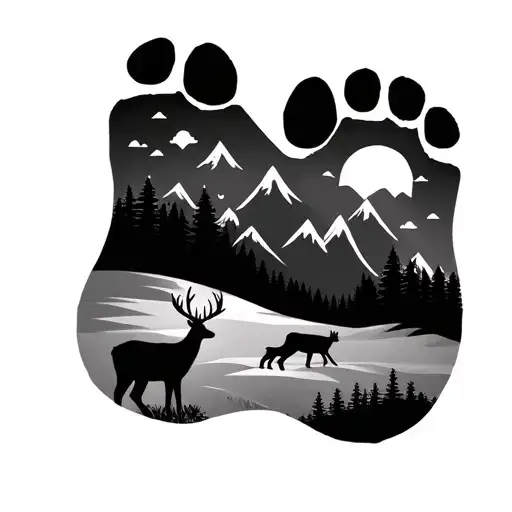 Baby Footprint With Mountains And Deer In The Footprint